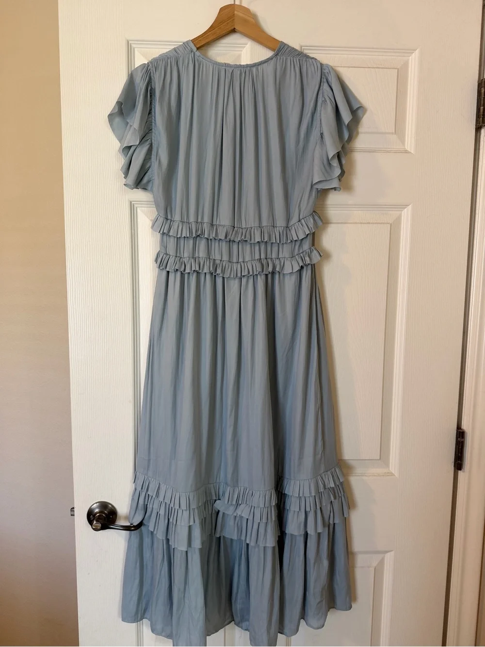 bohme Light Blue Ruffle Midi Dress